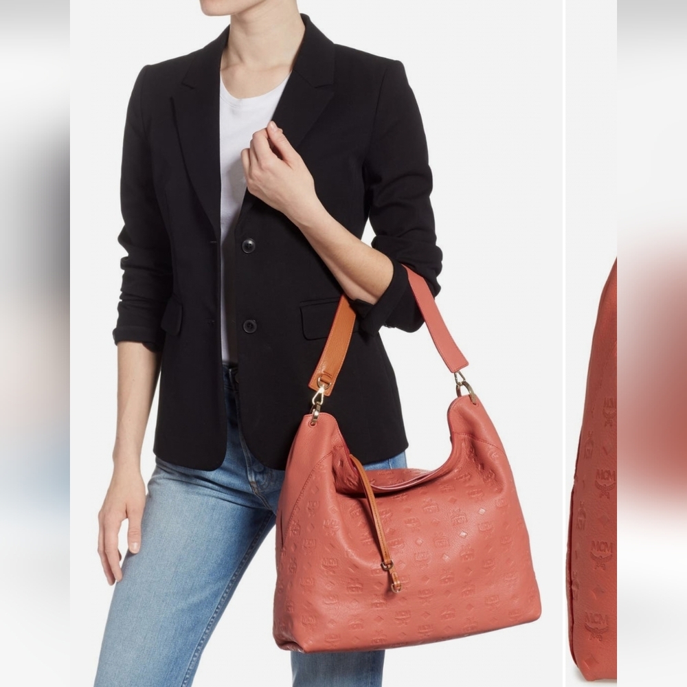 MCM Dusty Terracotta Embossed Leather Hobo Bag